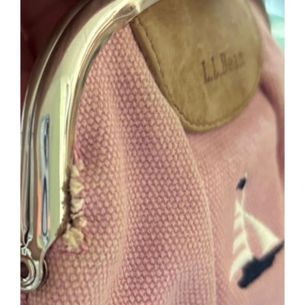 LL Bean Vintage Pink Canvas Sailboat Tote & Kiss Lock Coin Purse Set Nautical - Picture 4 of 10